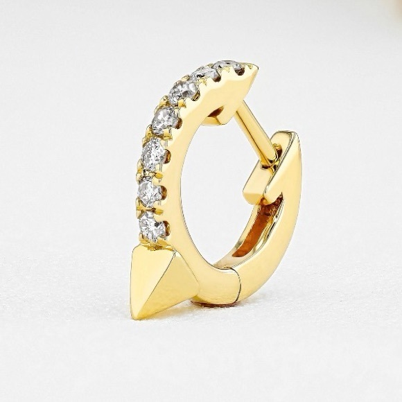 14k gold 💎diamond💎 spike huggie hoops - Picture 4 of 14